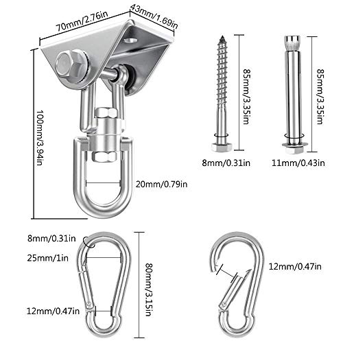 Aoligei Tarea Pesada Ganchos de Techo,Capacidad 450Kg Ganchos de suspensión giratorios de 360°, 304 Acero Inoxidable,Utilizado para Hamaca,Sillón Colgante,Yoga Aereo,Sacos de Boxeo