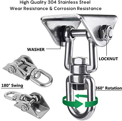 Aoligei Tarea Pesada Ganchos de Techo,Capacidad 450Kg Ganchos de suspensión giratorios de 360°, 304 Acero Inoxidable,Utilizado para Hamaca,Sillón Colgante,Yoga Aereo,Sacos de Boxeo