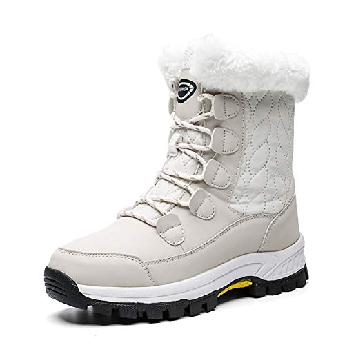 AONEGOLD Mujer Botas de Nieve Impermeable Zapatos Caliente Antideslizante Botas de Nieve Senderismo Trekking(Beige,39 EU)