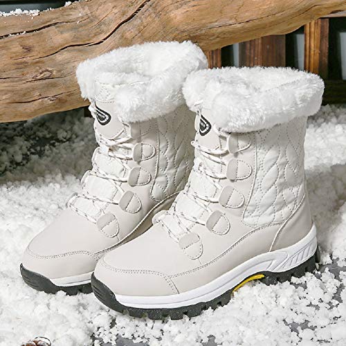 AONEGOLD Mujer Botas de Nieve Impermeable Zapatos Caliente Antideslizante Botas de Nieve Senderismo Trekking(Beige,39 EU)