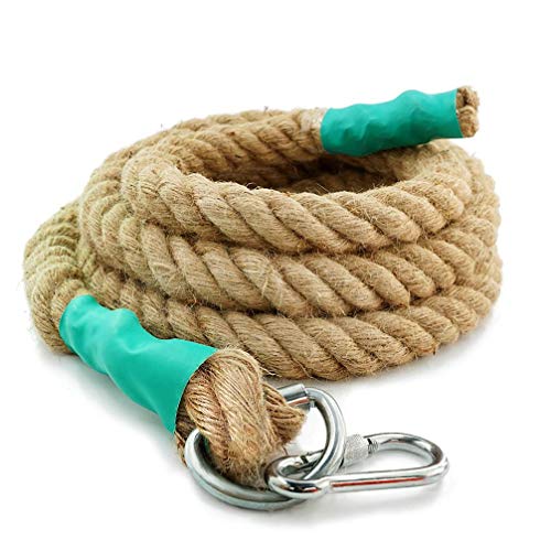 Aoneky Cuerda para Trepar de Yute - 30/40mm, 3-9M, Cuerda de Escalada con Mosquetón, Cuerda de Trepa para Crossfit Entrenamiento Gimnasio (30mm×4,5m)