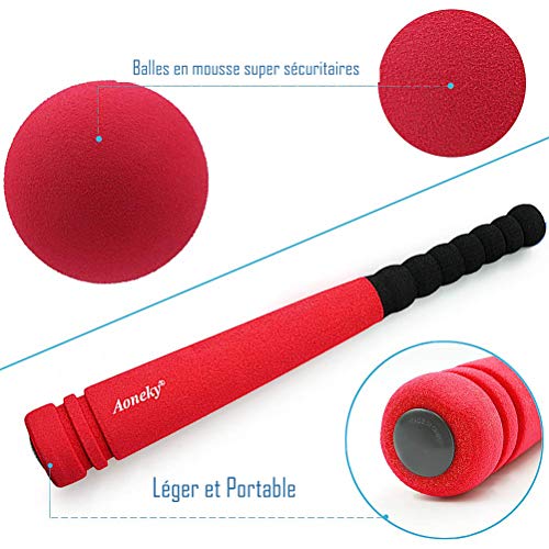 Aoneky Mini Set de Béisbol de Espuma para Niños - Bate y Pelota, Juguete de beisbol para Entrenamiento Diversión, Juego Seguro Espuma Suave, Deportes al Aire Libre Exterior Interior (Rojo)