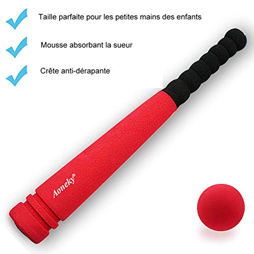 Aoneky Mini Set de Béisbol de Espuma para Niños - Bate y Pelota, Juguete de beisbol para Entrenamiento Diversión, Juego Seguro Espuma Suave, Deportes al Aire Libre Exterior Interior (Rojo)