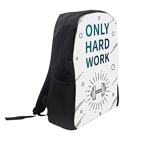 AOOEDM Backpack - Mochila Escolar Elegante para Ejercicios, Solo Trabajo Duro, Frase de afirmación Deportiva Positiva y mancuerna Decorativa inspiradora para niños, 11 'L x 5' W x 17 'H