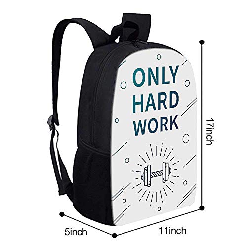 AOOEDM Backpack - Mochila Escolar Elegante para Ejercicios, Solo Trabajo Duro, Frase de afirmación Deportiva Positiva y mancuerna Decorativa inspiradora para niños, 11 'L x 5' W x 17 'H