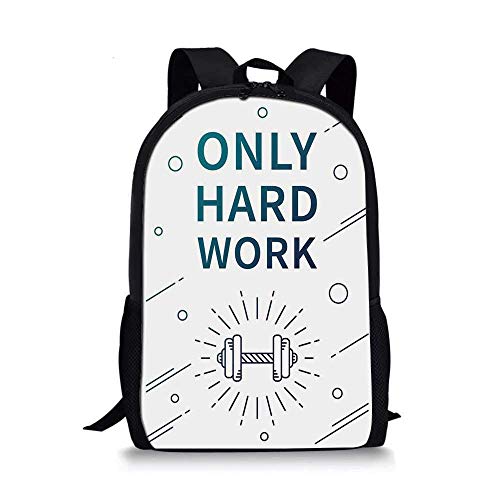 AOOEDM Backpack - Mochila Escolar Elegante para Ejercicios, Solo Trabajo Duro, Frase de afirmación Deportiva Positiva y mancuerna Decorativa inspiradora para niños, 11 'L x 5' W x 17 'H AOOEDM Backpack - Mochila Escolar Elegante para Ejercicios, Solo Trabajo Duro, Frase de afirmación Deportiva Positiva y mancuerna Decorativa inspiradora para niños, 11 'L x 5' W x 17 'H