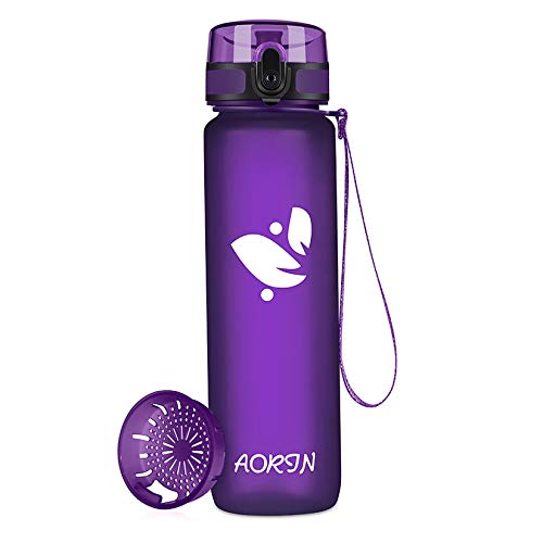 AORIN Botella de Agua Deportiva-350ml/500ml/750ml/1000ml-Botella Agua Ninos Sin BPA，Impermeable y Reutilizable，Aplicar a Deportiva, Gimnasio, Trekking，Botella Agua Bicicleta （17oz Orchid）