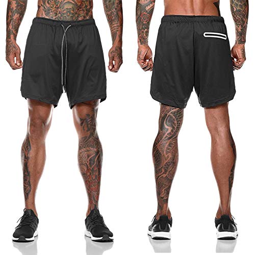 Aotlet Pantalones Cortos Deportivos para Hombre,2 en 1 Pantalón Corto Deportivo Secado Rápido Shorts Pants para Tenis Running Fitness Gimnasio Gym Atletismo Nadar, Negro, M-3XL(Apretado y pequeño)