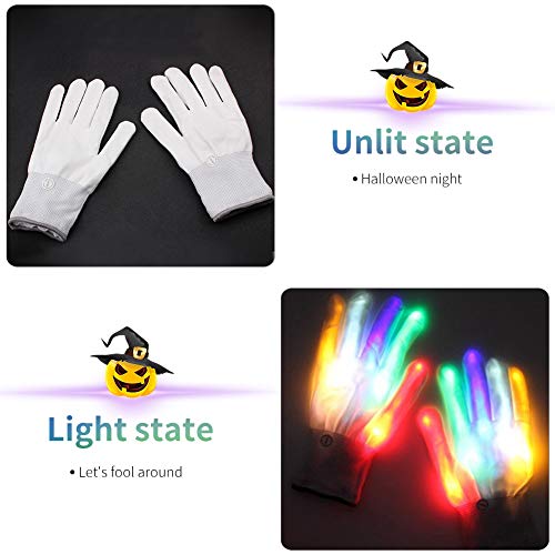 Aoweika Guantes led para niños Adultos, led Coloridos Guantes de iluminación de Dedos Intermitentes Halloween led Guantes Brillantes Fiesta de Guantes Rave, los Mejores Regalos para niños (F)