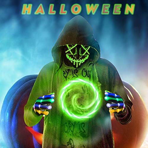 Aoweika Guantes led para niños Adultos, led Coloridos Guantes de iluminación de Dedos Intermitentes Halloween led Guantes Brillantes Fiesta de Guantes Rave, los Mejores Regalos para niños (F)