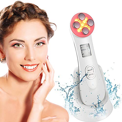 Aparato Facial Ultrasonido Dispositivo de Belleza Ultrasónico,Masajeador Facial de Belleza Multifuncion5 in1, 6 Modos de Máquina de Belleza LED dispositivo de masaje de Mesoterapia