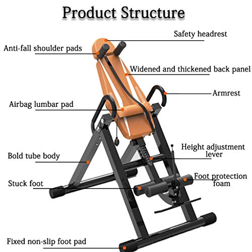 Aparatos de inversión Tabla De Inversión Multifunción, Silla De Terapia De Inversión Plegable, Mesa De Apoyo para Manos Muda Casera, con Almohadilla Lumbar Airbag, Cojinete De Carga 150KG