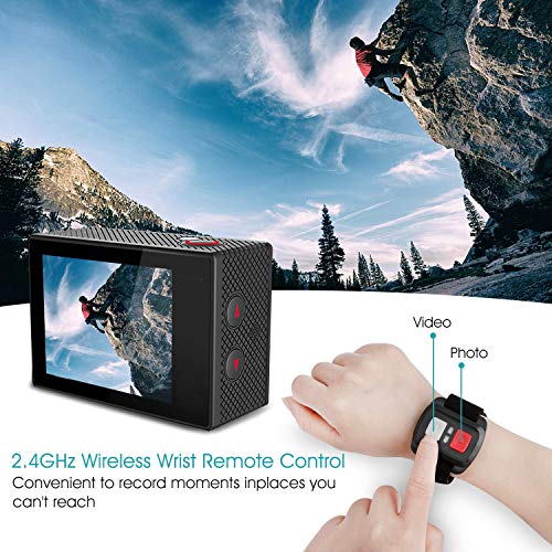 Apexcam Cámara Deportiva 4K 20MP WiFi Ultra HD Cámara subacuática Impermeable 40M Action Camera 2.0'LCD 170° Gran Angular 2.4G Remoto 2 baterías de 1050mAh y Accesorios Multiples