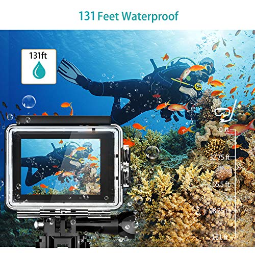 Apexcam Cámara Deportiva 4K 20MP WiFi Ultra HD Cámara subacuática Impermeable 40M Action Camera 2.0'LCD 170° Gran Angular 2.4G Remoto 2 baterías de 1050mAh y Accesorios Multiples