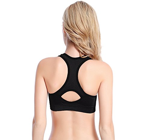 APIKA De Las Mujeres Amortiguador De Soporte De Alto Impacto Seamless Racer Back De Entrenamiento Respirable Sujetador Deportivo(M,Negro)