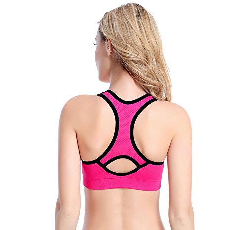 APIKA De Las Mujeres Amortiguador De Soporte De Alto Impacto Seamless Racer Back De Entrenamiento Respirable Sujetador Deportivo(XL,Rojo)