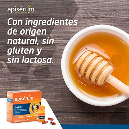 Apisérum Intelecto Cápsulas - Favorece el rendimiento intelectual, concentración y memoria, Multivitamínico con Jalea Real, Vitamina B, Aminoacidos y Ginkgo Biloba, Tratamiento para 1 mes