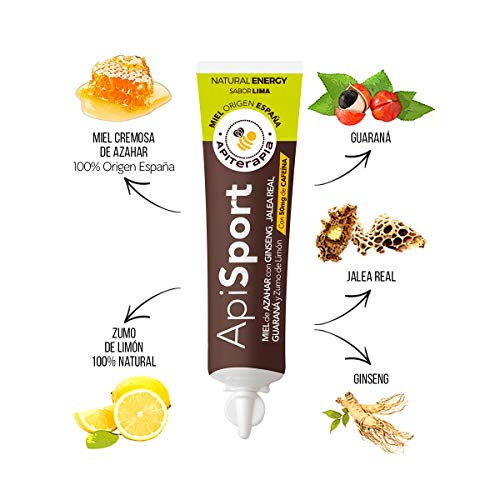 Apiterapia - Gel Energético Apisport - Miel de Azahar, Ginseng rojo, Guaraná y Jalea Real - Sabor lima - 100% Natural - Miel Origen España Apiterapia - Gel Energético Apisport - Miel de Azahar, Ginseng rojo, Guaraná y Jalea Real - Sabor lima - 100% Natural - Miel Origen España