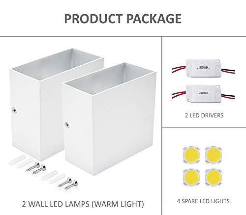 Apliques Pared led Set 2 uds con repuestos de Driver y Leds Forma Cuadrada 6W Aplique Pared Interior Salon Dormitorio pasillos Negocios lampara Pared Color Blanco luz Calida