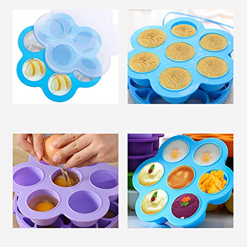 Apofly Púrpura Claro moldes Silicona Comidas Silicona Huevo Bites Moldes para Instant Pot 7 Agujero Moldes de tamaño de mordida de Silicona Caja de frescura sellada para niños