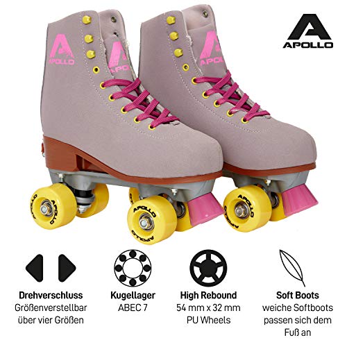 Apollo Patines de 4 Ruedas Clásicos, Patines para Niños, Adolescentes y Adultos, Patines de Niña y Patines de Mujer de Talla Ajustable, 3 Tamaños, Ajustables Talla 31 a 72