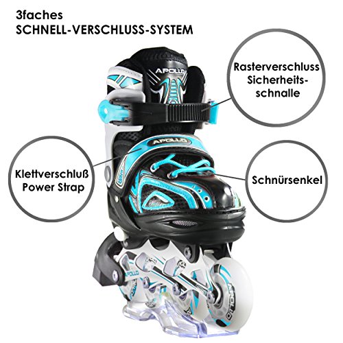 Apollo Super Blades X Pro, tamaño ajustable, Inline skates con ruedas luminosas LED rollerblades para niños, ideales para principiantes patines en línea confortables para chicos y chicas 31-34, Menthe