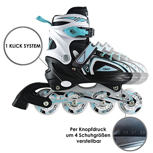 Apollo Super Blades X Pro, tamaño ajustable, Inline skates con ruedas luminosas LED rollerblades para niños, ideales para principiantes patines en línea confortables para chicos y chicas 31-34, Menthe