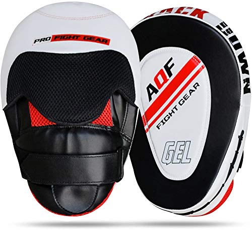 AQF Almohadillas de Enfoque Cuero Rex, Mitones Gancho y Jab, MMA Kick Boxing Muay Thai Entrenamiento de Boxeo (Blanco y Negro) AQF Almohadillas de Enfoque Cuero Rex, Mitones Gancho y Jab, MMA Kick Boxing Muay Thai Entrenamiento de Boxeo (Blanco y Negro)