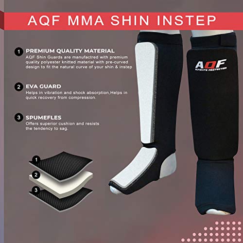 AQF espinilleras Kick Boxing de Espuma con Almohadilla de Tela elástica Soportes Protectores para Boxeo Protectores para piernas y el Empeine (par)