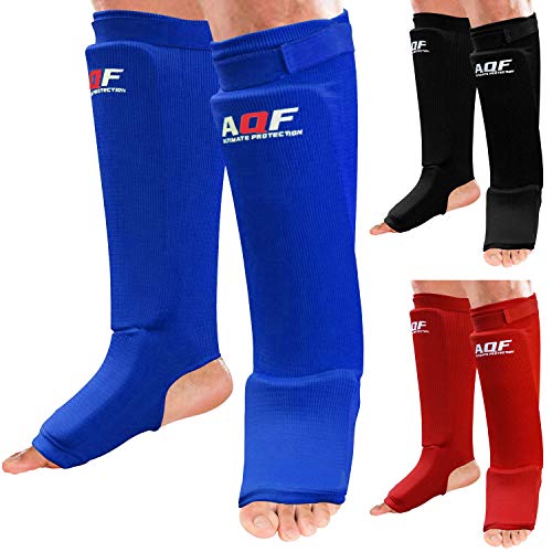 AQF espinilleras Kick Boxing de Espuma con Almohadilla de Tela elástica Soportes Protectores para Boxeo Protectores para piernas y el Empeine (par)