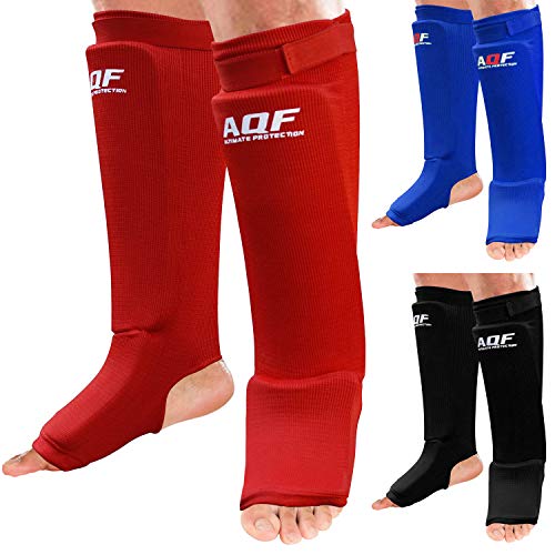 AQF espinilleras Kick Boxing de Espuma con Almohadilla de Tela elástica Soportes Protectores para Boxeo Protectores para piernas y el Empeine (par)