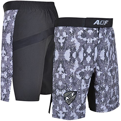 AQF Shorts Deportivos Hombre para MMA Combate Pantalones Muay Thai para Kick Boxing para Lucha En Jaula Shorts Tipo Camuflar Grises