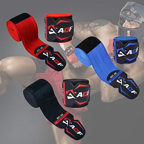 AQF Vendas Boxeo para con Vendas Elásticas de 4.5-metros para Deportes de combate, MMA, Kick Boxing y Muay Thai (Paquete de 3 pares)