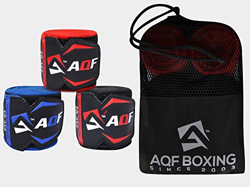 AQF Vendas Boxeo para con Vendas Elásticas de 4.5-metros para Deportes de combate, MMA, Kick Boxing y Muay Thai (Paquete de 3 pares)