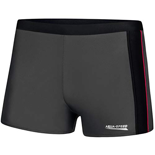Aqua Speed Jason Mens Bañadores | Pantalones de baño para Hombres | Protección UV | 18 Gris - Negro - Rojo Tubería | Tamaño: XXXL