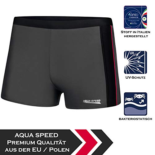 Aqua Speed Jason Mens Bañadores | Pantalones de baño para Hombres | Protección UV | 18 Gris - Negro - Rojo Tubería | Tamaño: XXXL