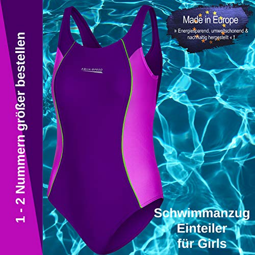 Aqua Speed Luna Traje de baño para niña | Traje de una Pieza | protección UV | Resistente al Cloro | Violeta - Violeta Oscuro - Verde - 48 | Tamaño: 140 cm