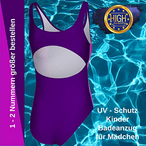 Aqua Speed Luna Traje de baño para niña | Traje de una Pieza | protección UV | Resistente al Cloro | Violeta - Violeta Oscuro - Verde - 48 | Tamaño: 140 cm