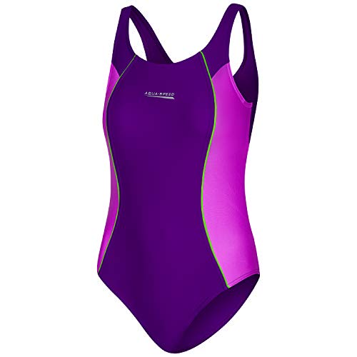 Aqua Speed Luna Traje de baño para niña | Traje de una Pieza | protección UV | Resistente al Cloro | Violeta - Violeta Oscuro - Verde - 48 | Tamaño: 140 cm