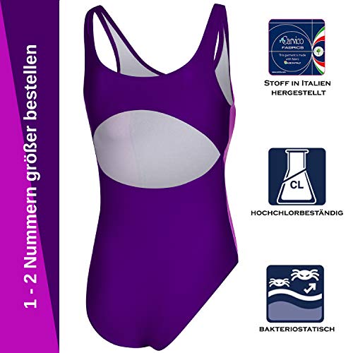 Aqua Speed Luna Traje de baño para niña | Traje de una Pieza | protección UV | Resistente al Cloro | Violeta - Violeta Oscuro - Verde - 48 | Tamaño: 140 cm