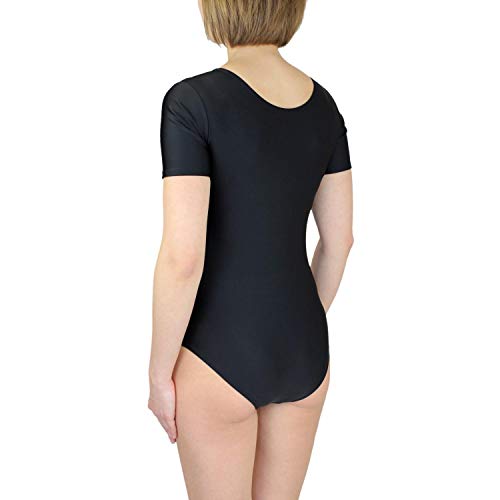 Aquarti Maillot de Gimnasia con Manga Corta para Niñas, Negro, 134