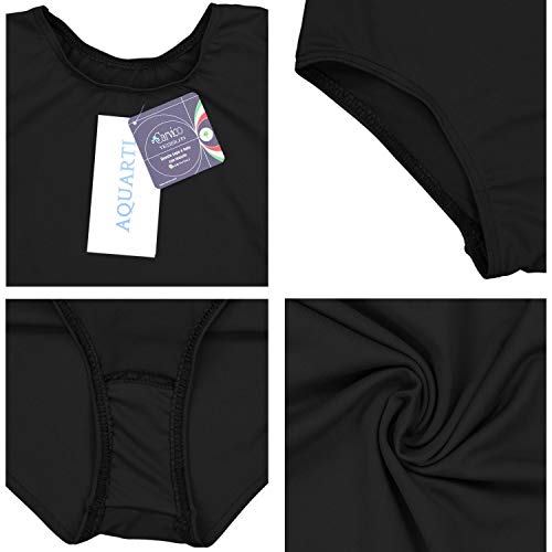 Aquarti Maillot de Gimnasia con Manga Corta para Niñas, Negro, 134