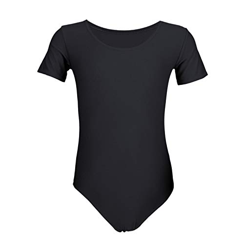 Aquarti Maillot de Gimnasia con Manga Corta para Niñas, Negro, 134