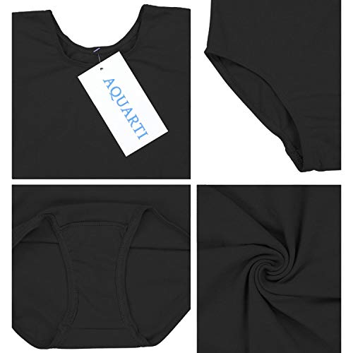 Aquarti Maillot de Gimnasia con Manga Corta para Niñas, Negro, 158