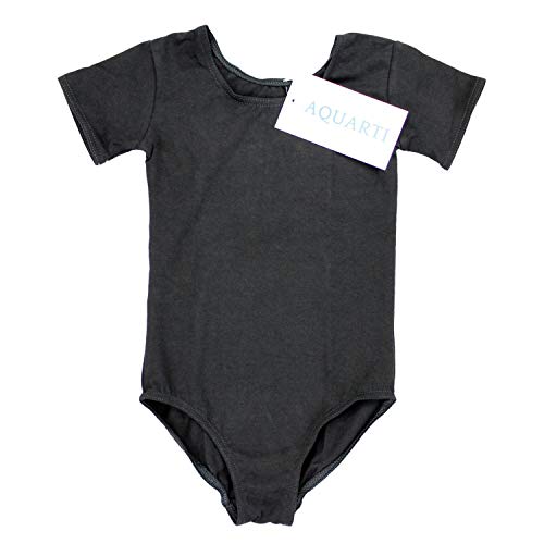 Aquarti Maillot de Gimnasia con Manga Corta para Niñas, Negro, 158 Aquarti Maillot de Gimnasia con Manga Corta para Niñas, Negro, 158