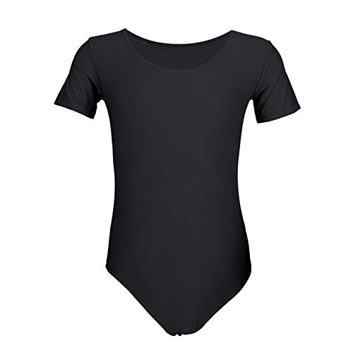 Aquarti Maillot de Gimnasia con Manga Corta para Niñas, Negro, 158 Aquarti Maillot de Gimnasia con Manga Corta para Niñas, Negro, 158