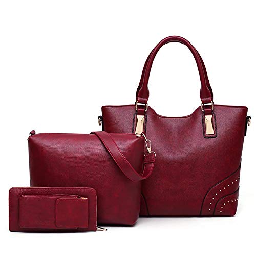 Ar Bolsos de Las Mujeres 3pcs, Las señoras de la Alta Capacidad de Cuero de la PU Bolsa Multiusos Casual Bolsa de Hombro/Top-Bolso de la manija del teléfono móvil/Bolsa para Damas,Rojo