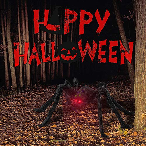 AraƱa Gigante, Decoracion Halloween Jardin con 125cm AraƱa con Ojos Rojos LED, Ruidos espeluznantes + 20 Mini AraƱas + TelaraƱas Estirable, Accesorios de Decoracion Halloween Terror Exterior Casa AraƱa Gigante, Decoracion Halloween Jardin con 125cm AraƱa con Ojos Rojos LED, Ruidos espeluznantes + 20 Mini AraƱas + TelaraƱas Estirable, Accesorios de Decoracion Halloween Terror Exterior Casa