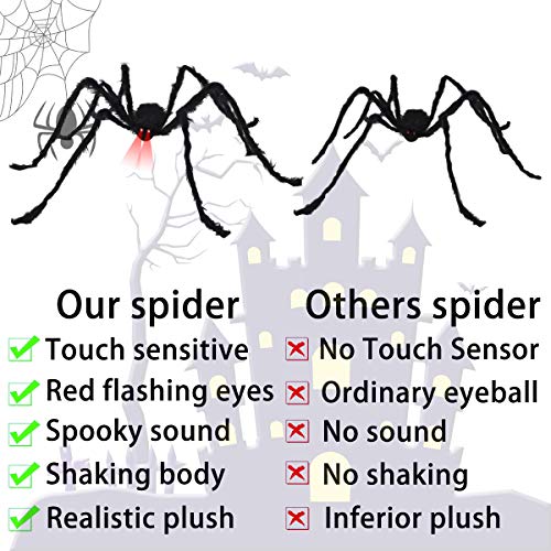 AraƱa Gigante, Decoracion Halloween Jardin con 125cm AraƱa con Ojos Rojos LED, Ruidos espeluznantes + 20 Mini AraƱas + TelaraƱas Estirable, Accesorios de Decoracion Halloween Terror Exterior Casa AraƱa Gigante, Decoracion Halloween Jardin con 125cm AraƱa con Ojos Rojos LED, Ruidos espeluznantes + 20 Mini AraƱas + TelaraƱas Estirable, Accesorios de Decoracion Halloween Terror Exterior Casa