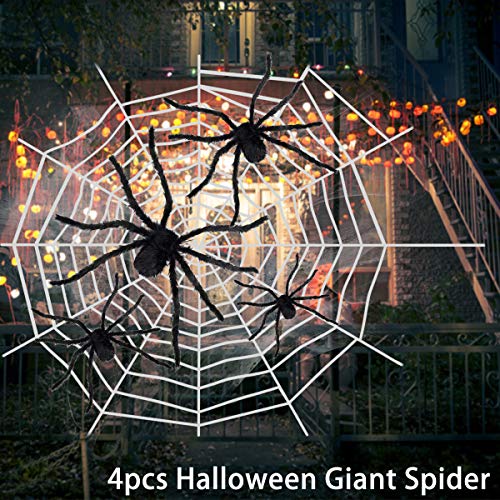 Arañas Halloween, Decoraciones de Halloween Casa con 4 Piezas Arañas gigante (90 /75 /60 /50cm ) + 10 㔠Telaraña + Telarañas estirables + 20 mini Arañas, Halloween Terror Decor de Fiesta Exteriores Arañas Halloween, Decoraciones de Halloween Casa con 4 Piezas Arañas gigante (90 /75 /60 /50cm ) + 10 㔠Telaraña + Telarañas estirables + 20 mini Arañas, Halloween Terror Decor de Fiesta Exteriores